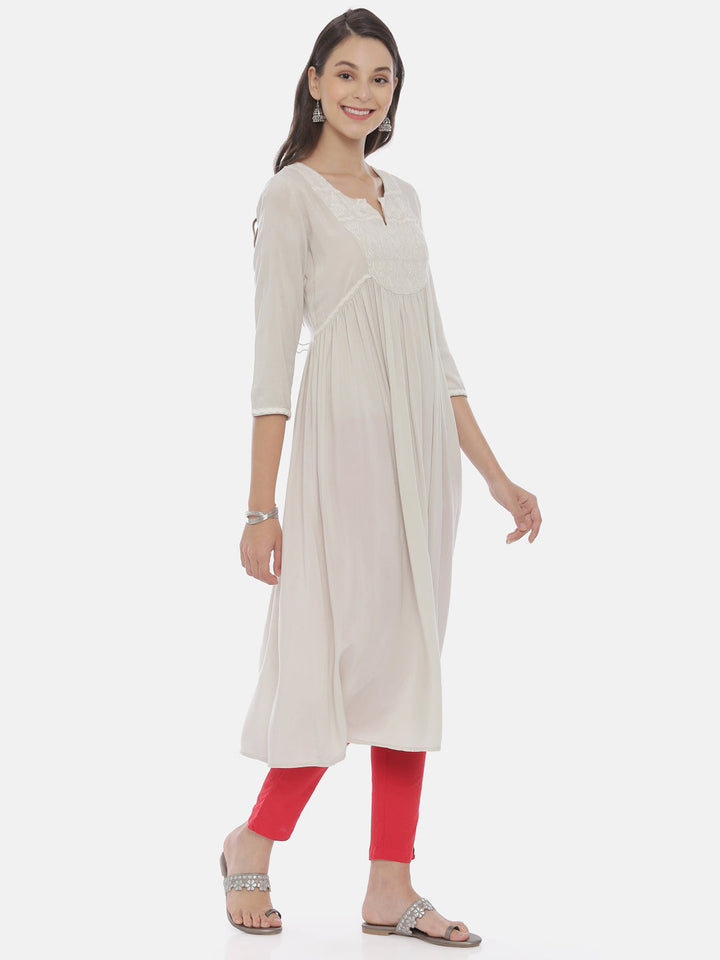 Neerus Beige rayon solid kurti - detail view 3