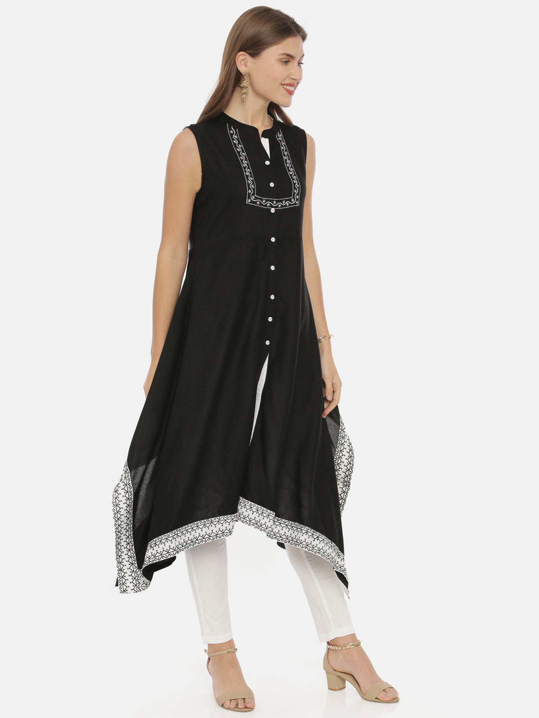 Neerus Black muslin straight kurti - detail view 1