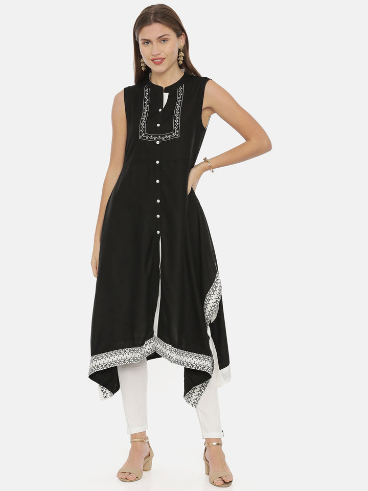 Neerus Black muslin straight kurti - detail view 3