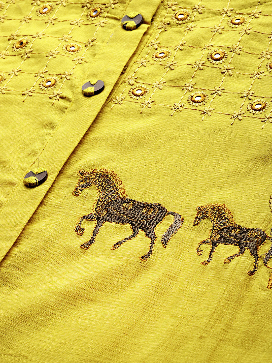 Neerus Yellow rayon embroidered A-line kurta - back view