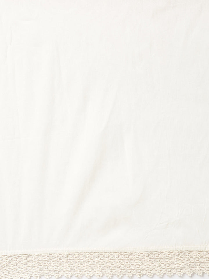 Neerus Cream Solid Anarkali Kurta and Trousers With Dupatta