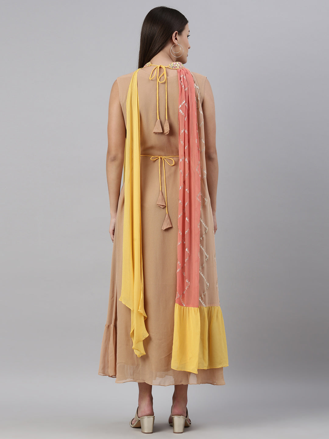 Neerus Beige georgette straight kurta - detail view 3