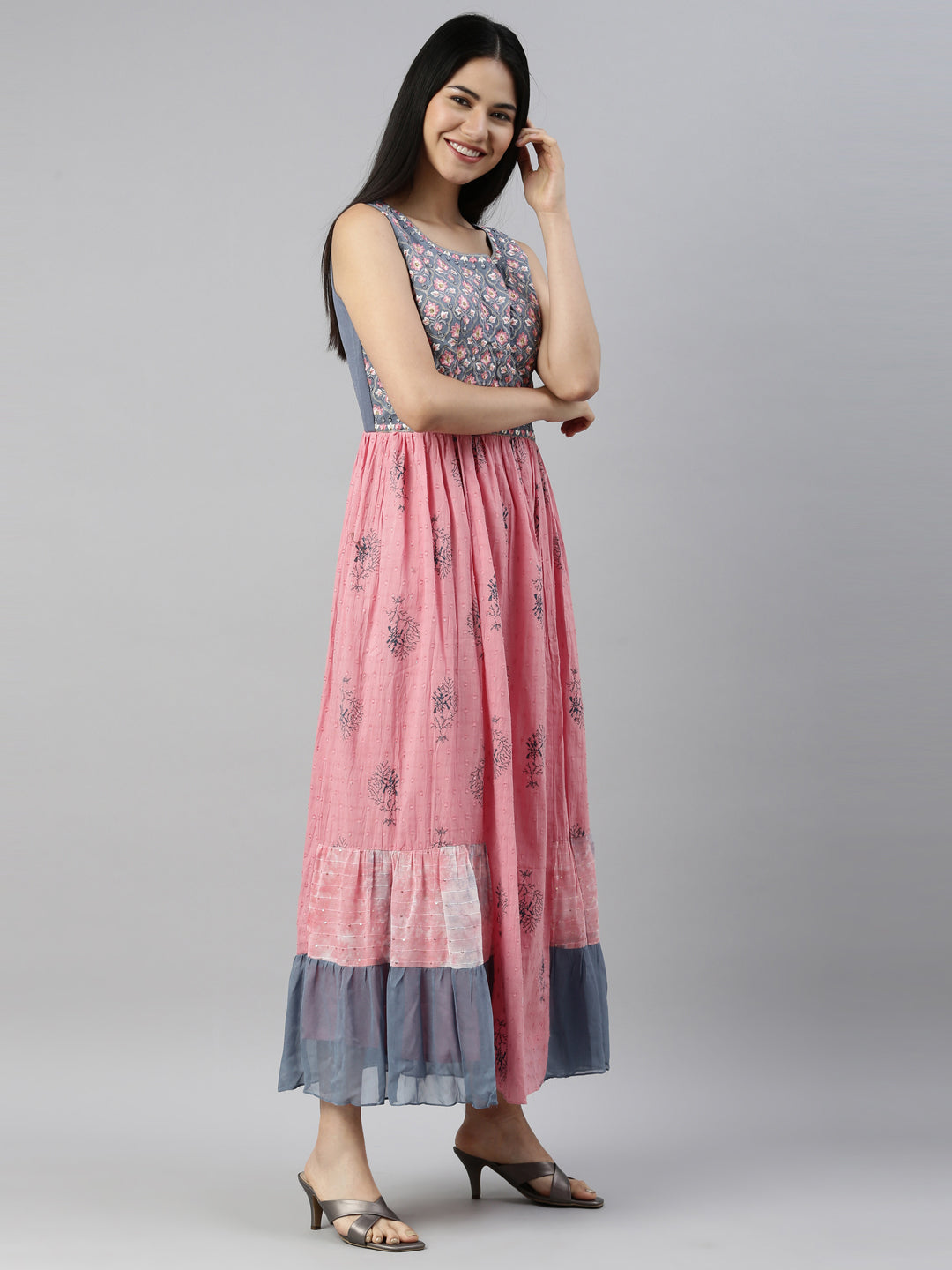 Neerus Pink cotton solid kurti - detail view 1