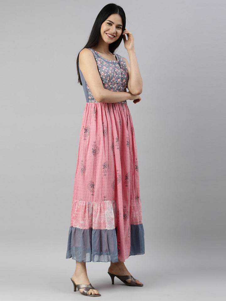 Neerus Pink cotton solid kurti - detail view 1