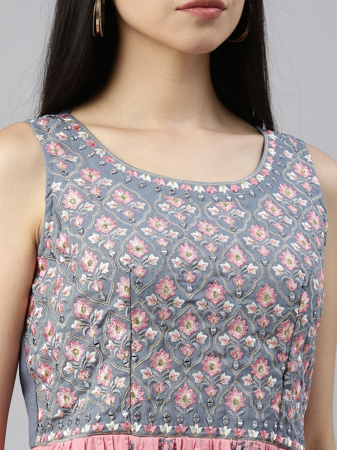 Neerus Pink cotton solid kurti - detail view 5