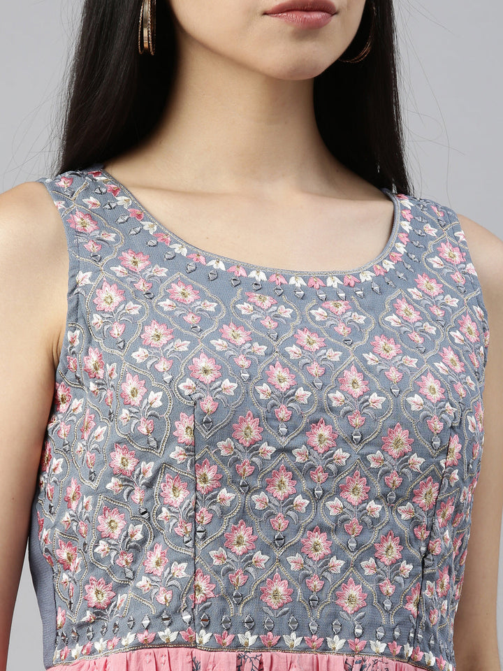 Neerus Pink cotton solid kurti - detail view 5