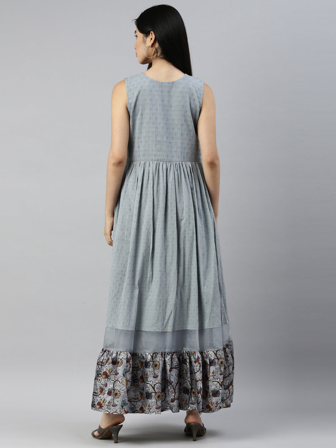 Neerus Grey cotton solid kurti - detail view 2