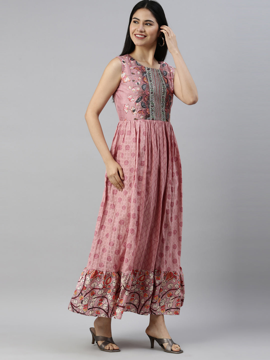 Neerus Pink cotton solid kurti - detail view 1