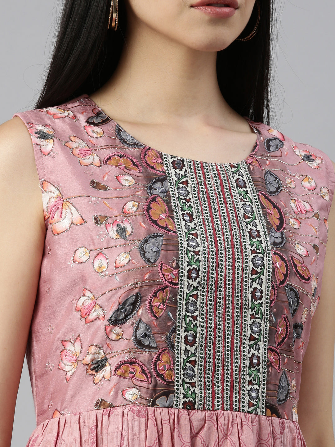 Neerus Pink cotton solid kurti - detail view 5