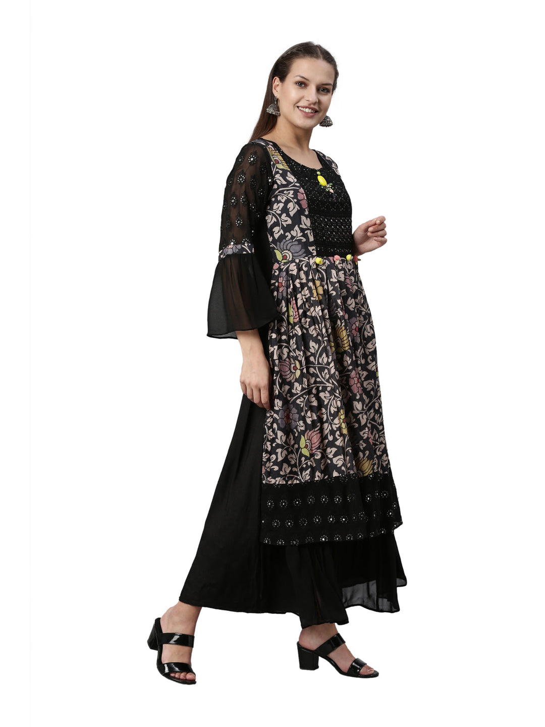 Neerus Black georgette straight kurta - detail view 1
