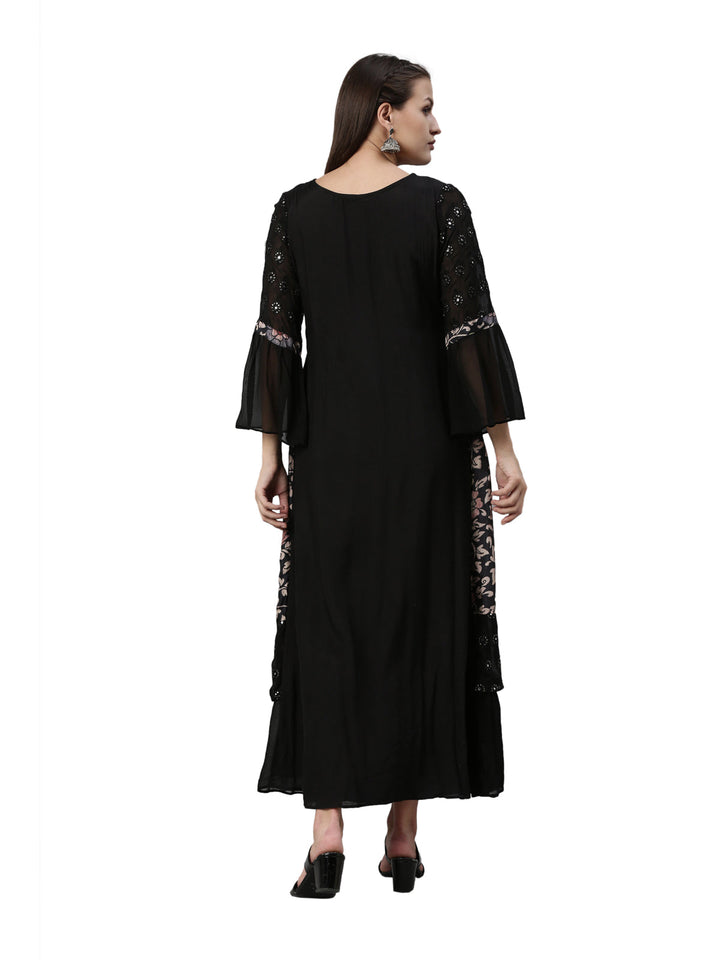 Neerus Black georgette straight kurta - detail view 2