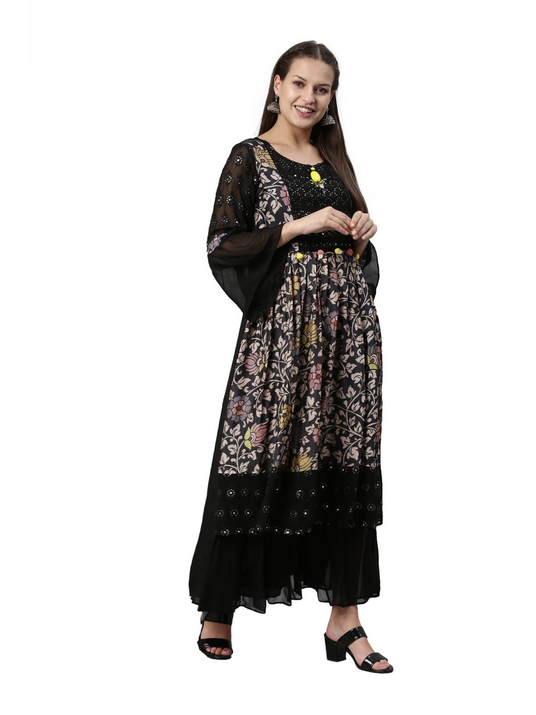 Neerus Black georgette straight kurta - detail view 3