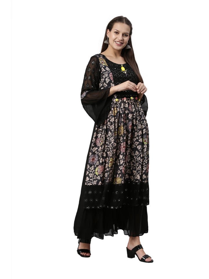 Neerus Black georgette straight kurta - detail view 3