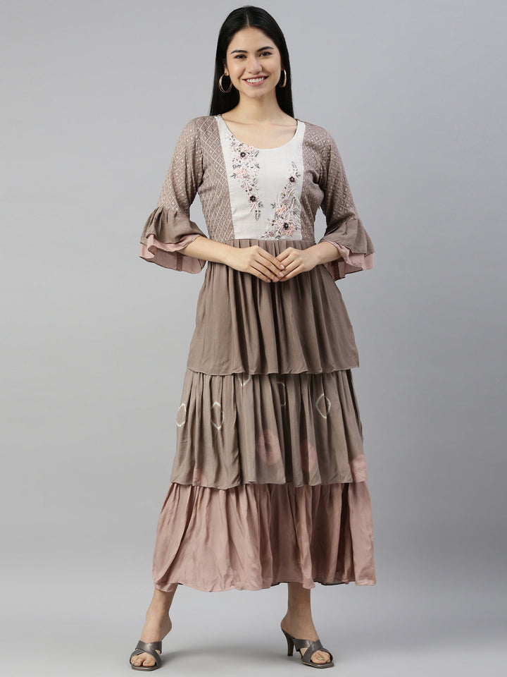 Neerus Grey muslin printed kurti - front view