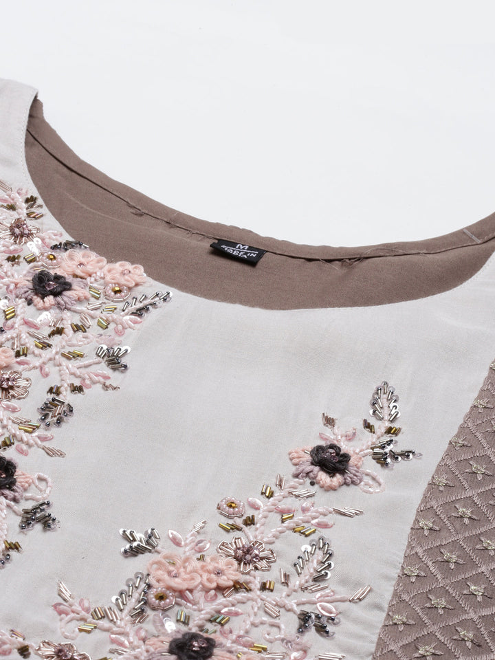 Neerus Grey muslin printed kurti - back view