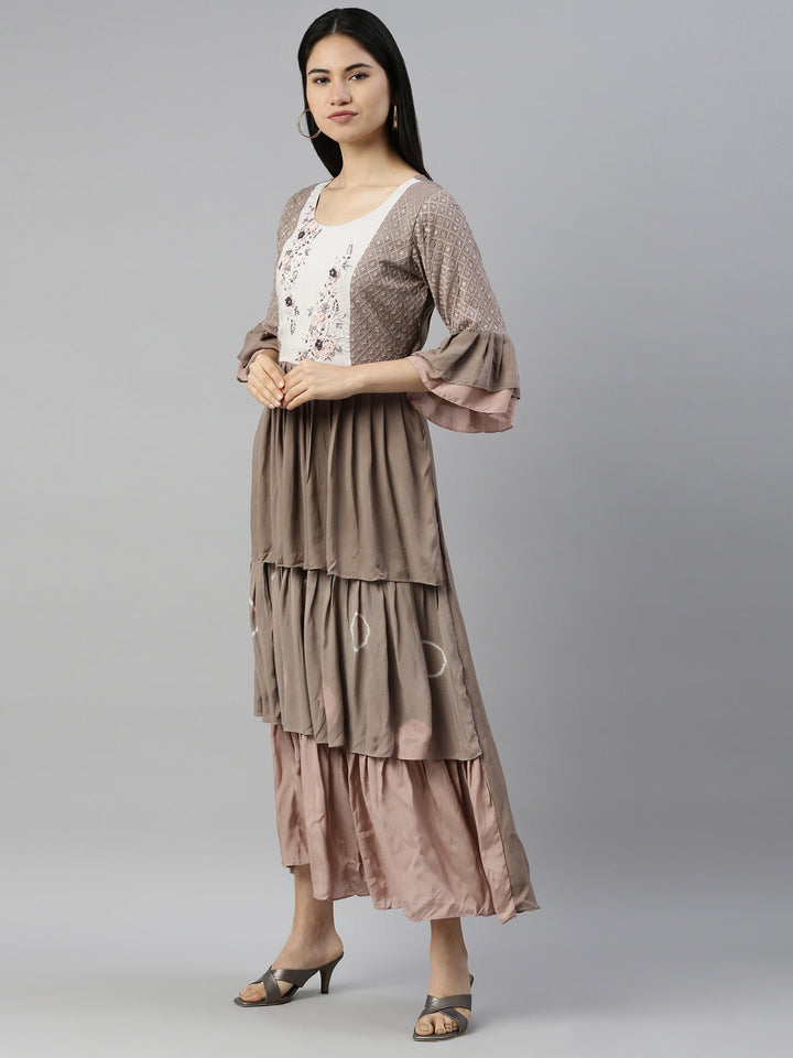 Neerus Grey muslin printed kurti - side view