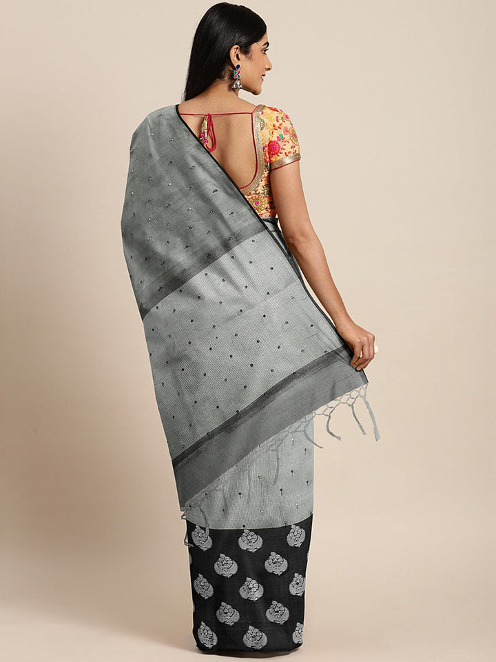 Neerus Grey tissue woven saree - back view