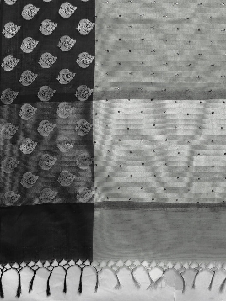 Neerus Grey tissue woven saree - detail view 1