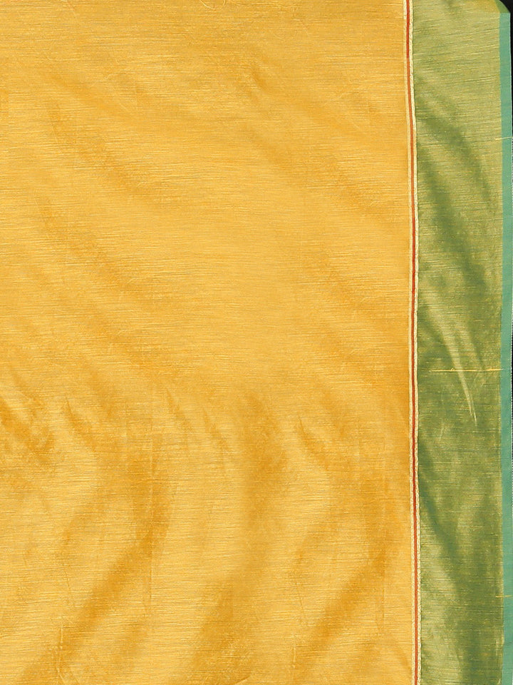 Neerus Orange silk printed saree with blouse piece - detail view 3