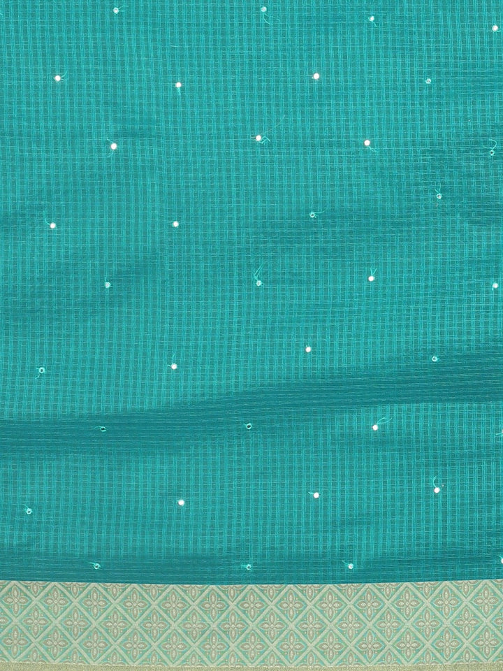Neerus Blue silk embellished saree with blouse - side view