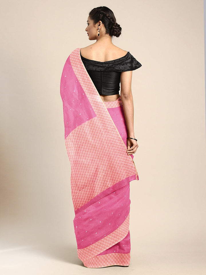 Neerus Pink silk woven saree - back view