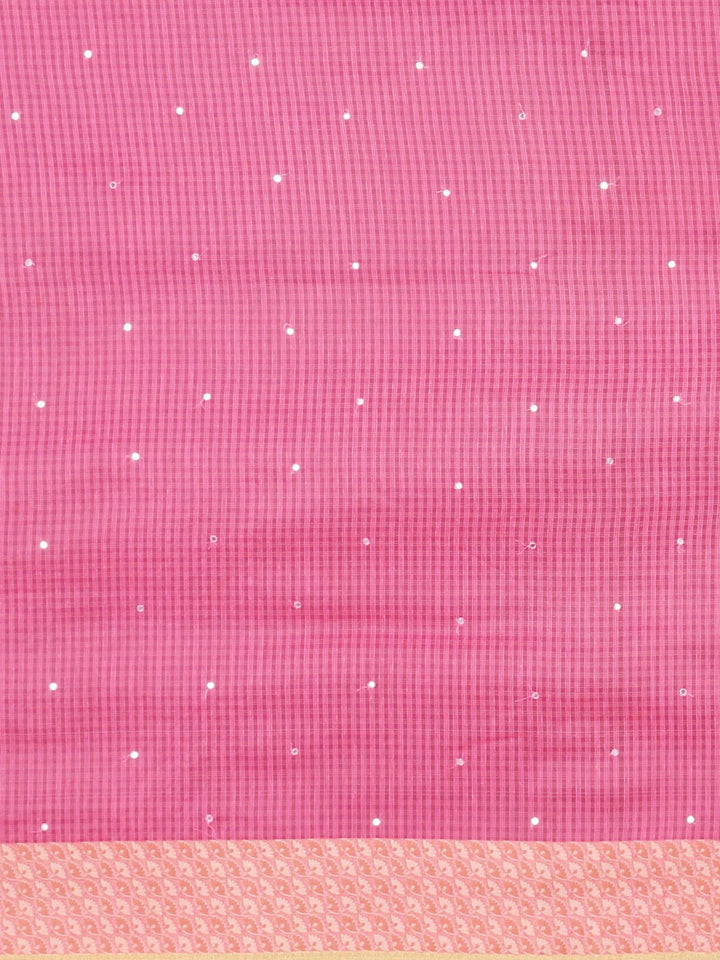 Neerus Pink silk woven saree - side view