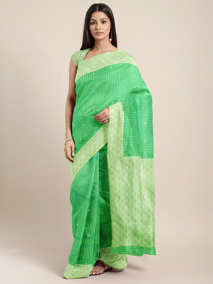 Neerus Green embellished saree with blouse piece - front view