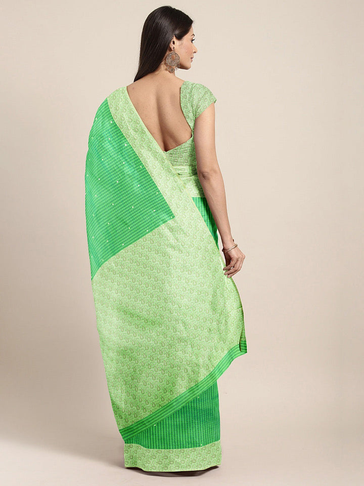 Neerus Green embellished saree with blouse piece - back view