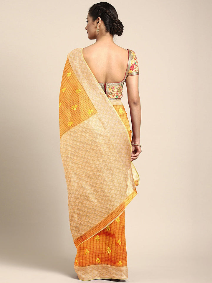Neerus Yellow georgette embroidered saree - back view