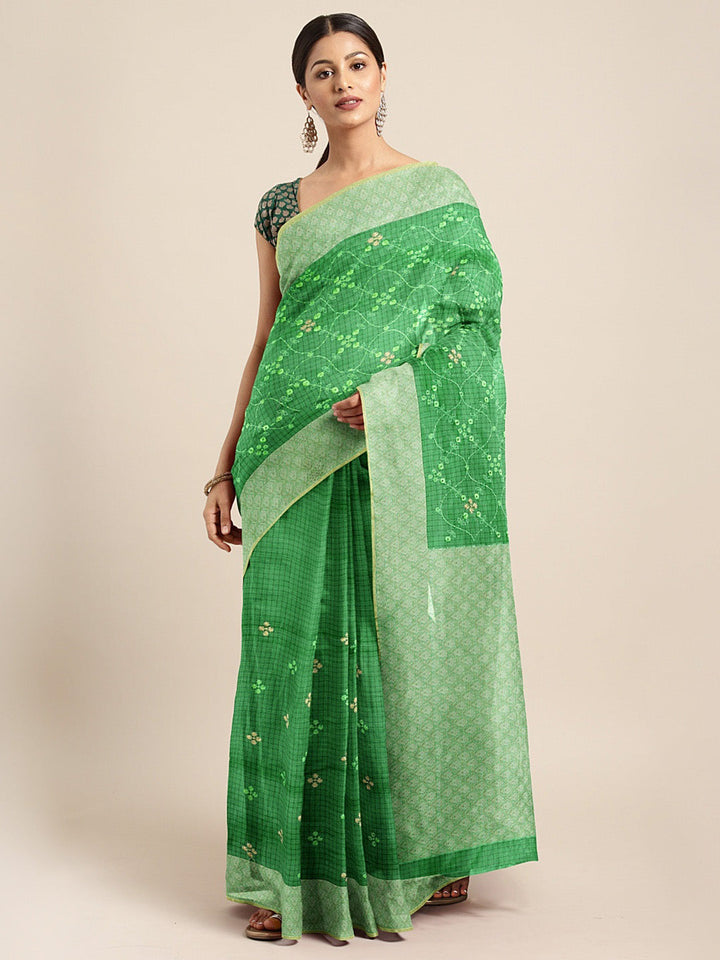 Neerus Green silk woven saree - front view