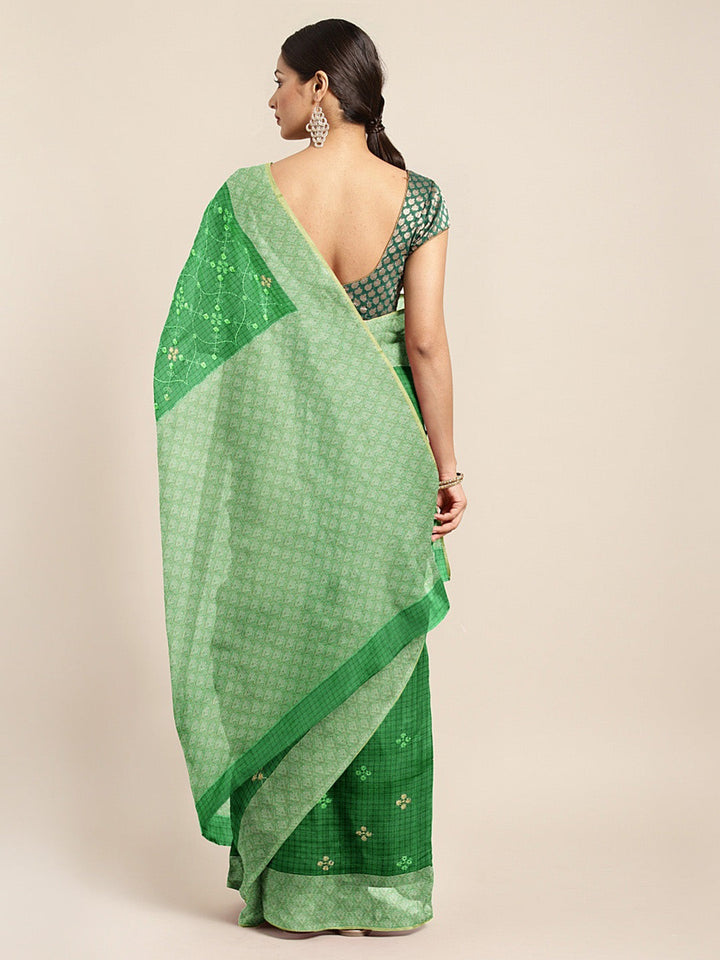 Neerus Green silk woven saree - back view