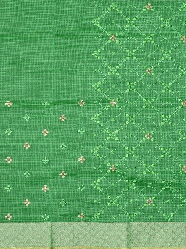 Neerus Green silk woven saree - side view