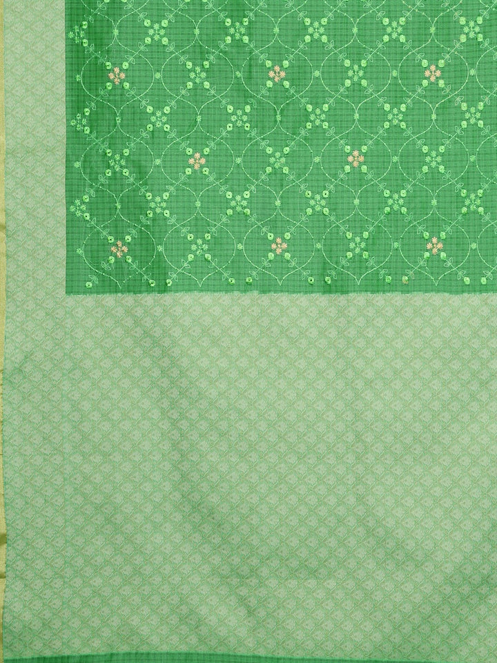 Neerus Green silk woven saree - detail view 1