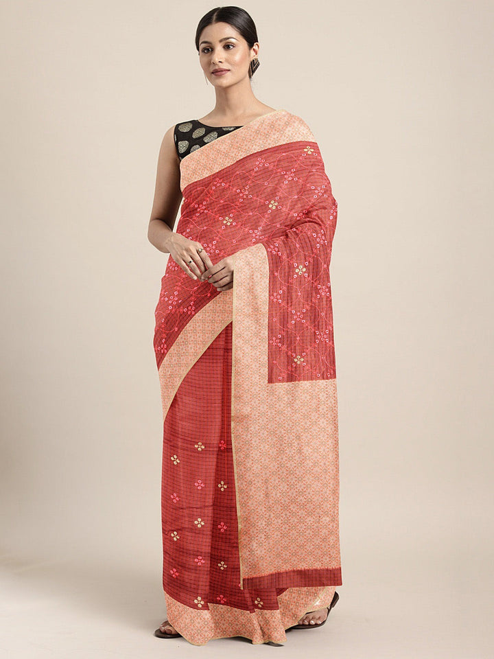 Neerus Pink organza woven saree - front view