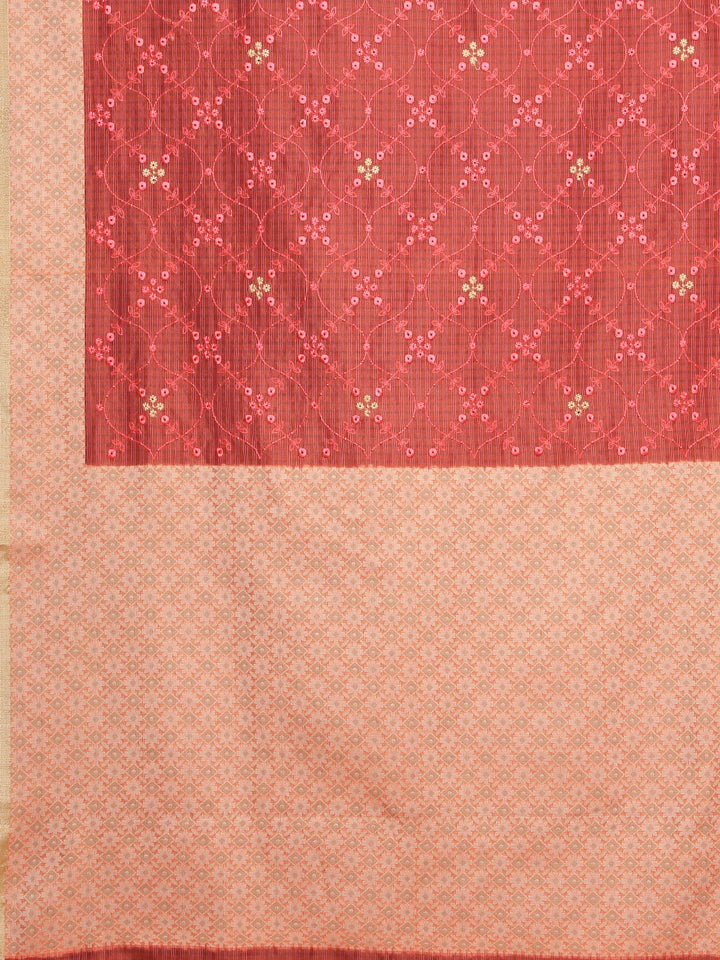 Neerus Pink organza woven saree - detail view 1