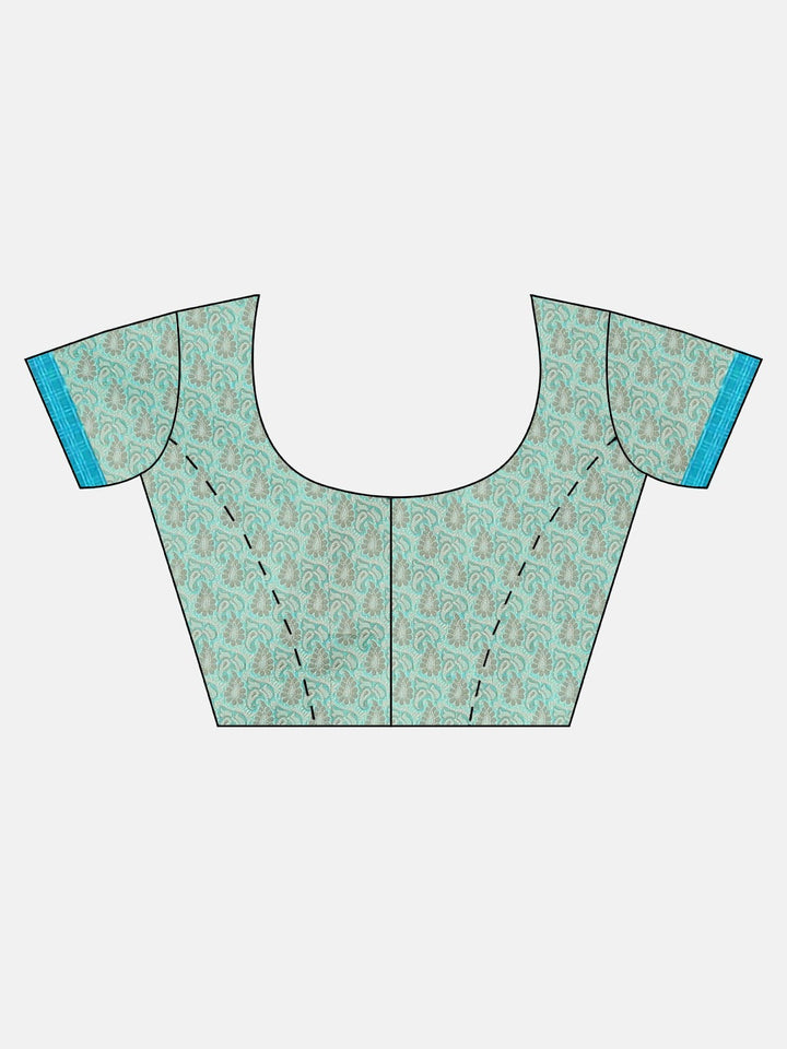 Neerus Blue silk embroidered saree with blouse piece - detail view 2