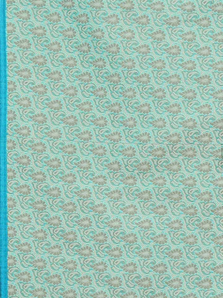 Neerus Blue silk embroidered saree with blouse piece - detail view 3