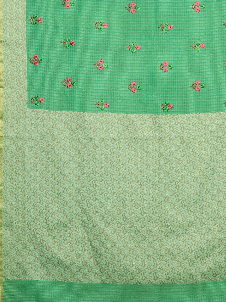 Neerus Green silk cotton woven saree - detail view 1