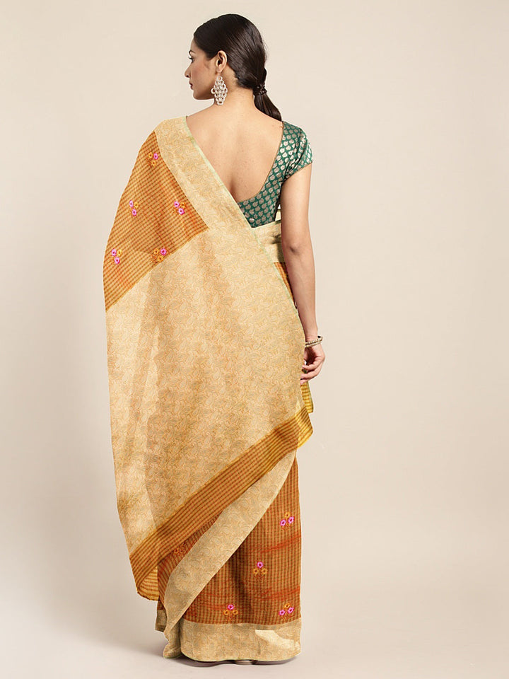 Neerus Yellow georgette embroidered saree - back view