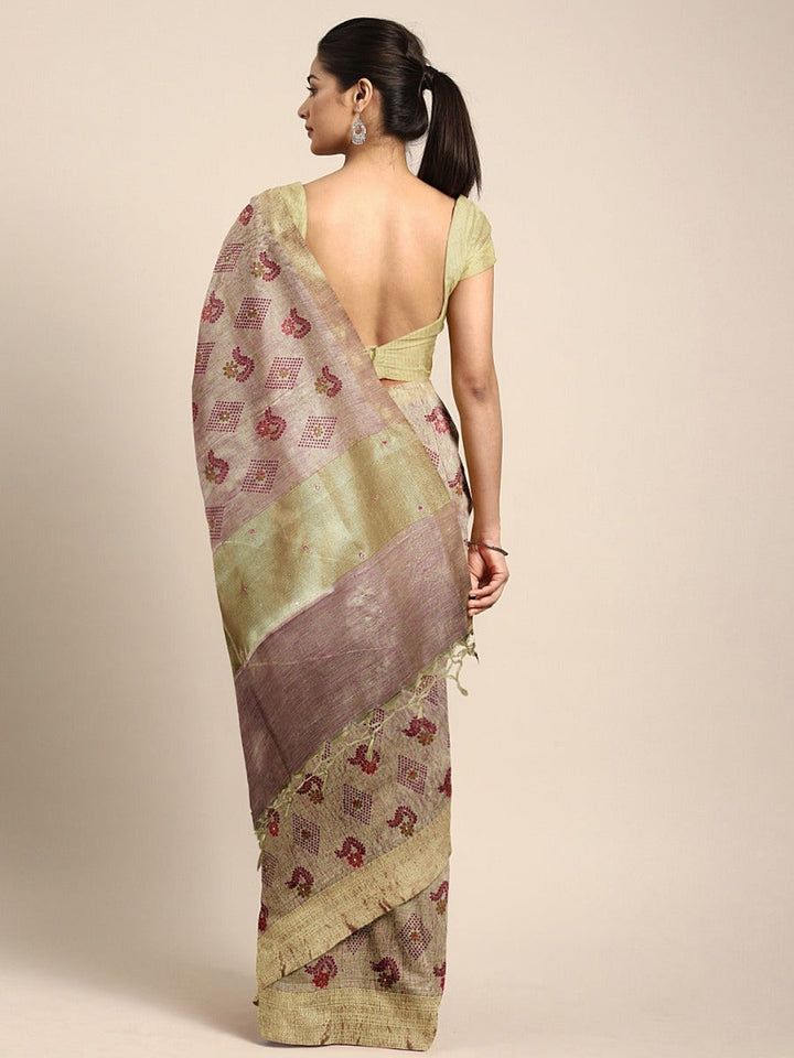 Neerus Beige polyester woven saree - back view