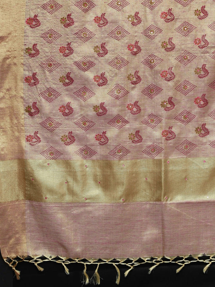 Neerus Beige polyester woven saree - detail view 1