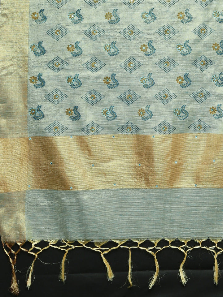 Neerus Blue tissue saree - detail view 1