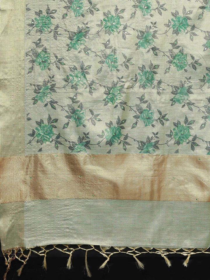 Neerus Green polyester woven saree - detail view 1