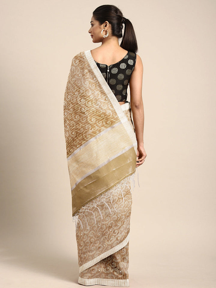 Neerus Beige tissue woven saree - back view