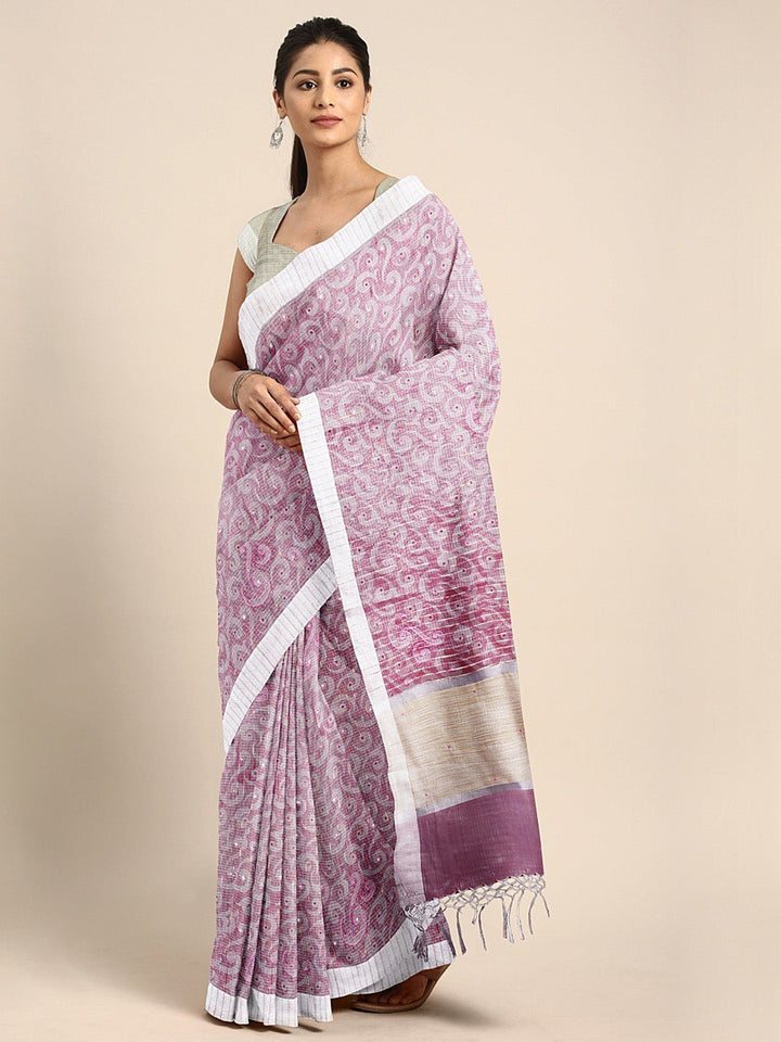 Neerus Pink tissue woven saree - front view