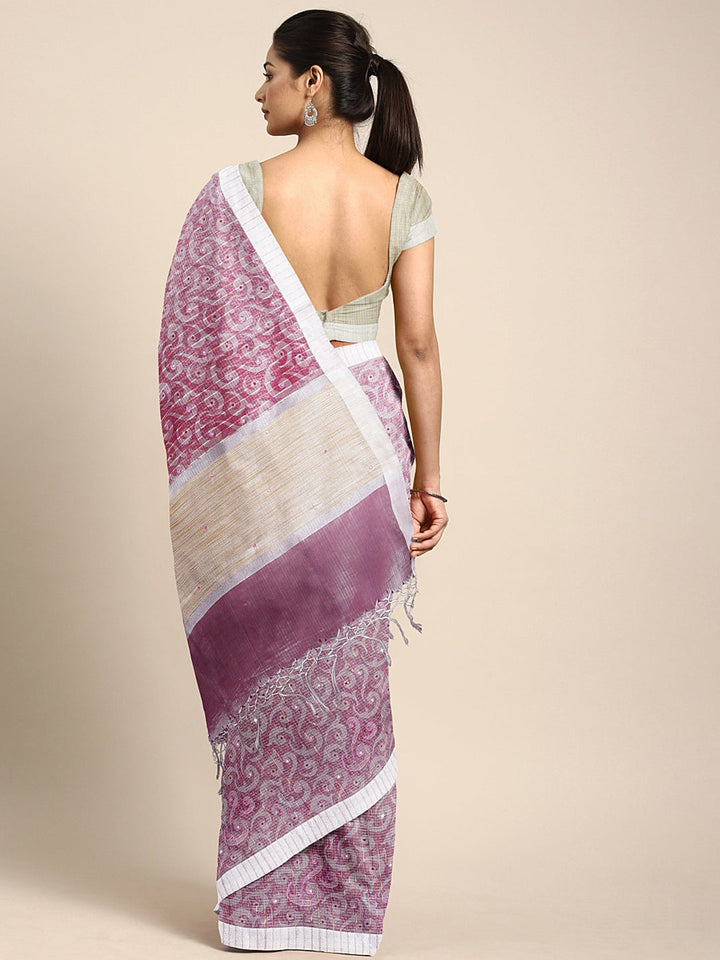 Neerus Pink tissue woven saree - back view