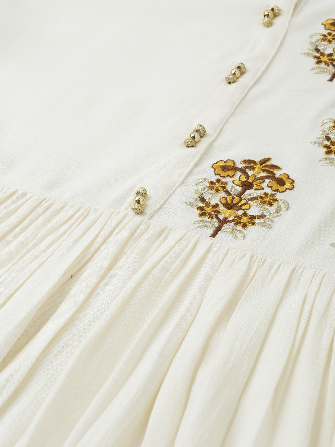 Neerus Yellow cotton embroidered A-line kurta - back view