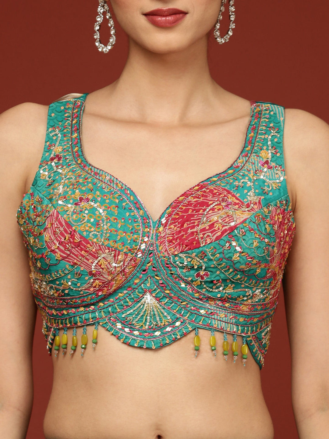 Neerus Green crepe printed lehenga set - detail view 1