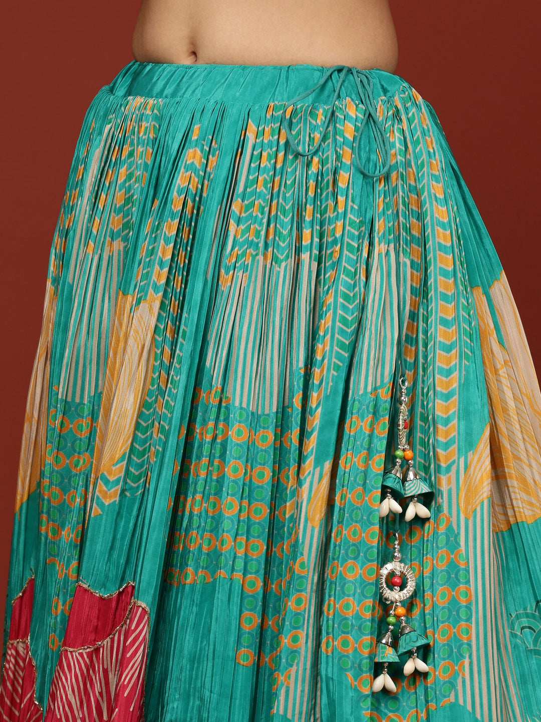 Neerus Green crepe printed lehenga set - detail view 3
