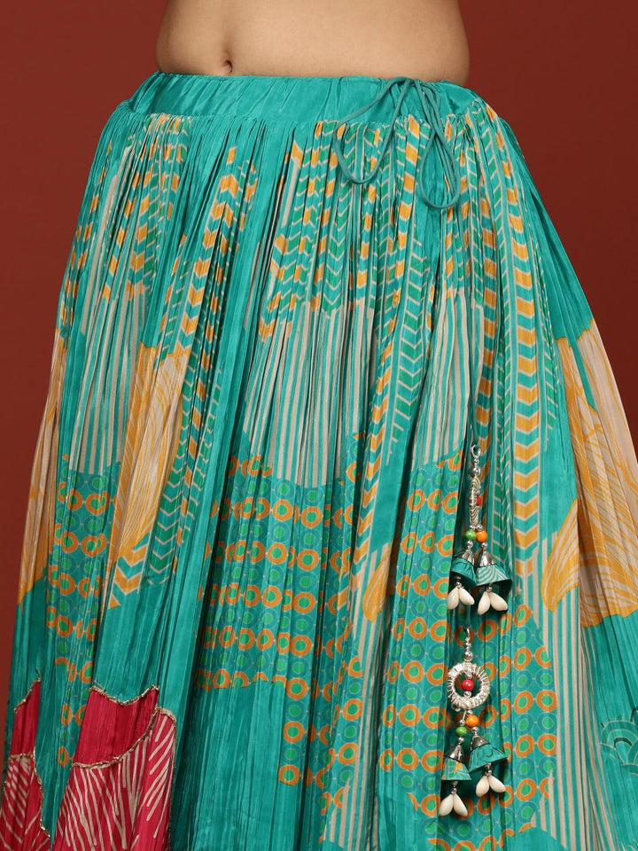 Neerus Green crepe printed lehenga set - detail view 3